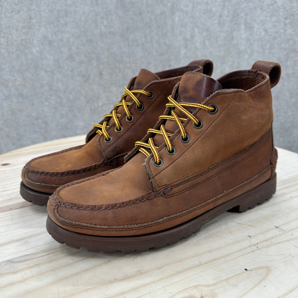 J Crew Moc Toe Chukka Boots Mens 7.5 Brown Leather Lug Sole Rugged